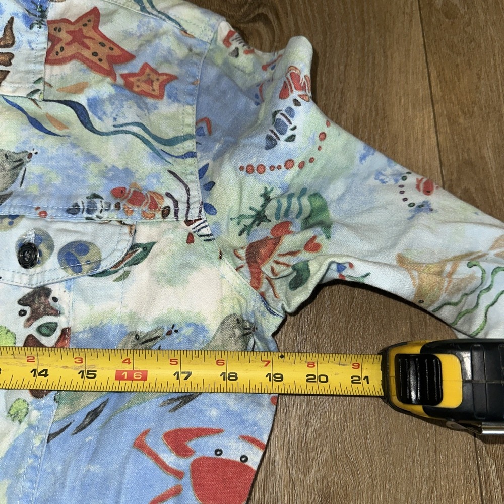 Chico's Top Jacket Whimsical Sea Life Nautical Print Blue Linen Cotton Woman's 1 - Picture 5 of 6